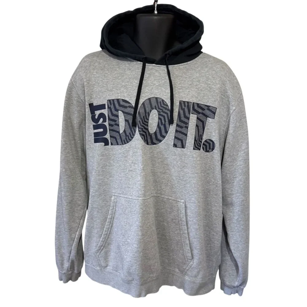 Nike Hoodie Mens XL Gray Just Do It Zebra Print Pullover Graphic Two Tone *READ*